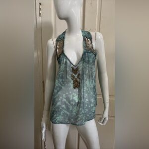 KIMCHI BLUE URBAN OUTFITTERS NEW! Lavender/Green Sheer Chiffon Beaded Camisole M